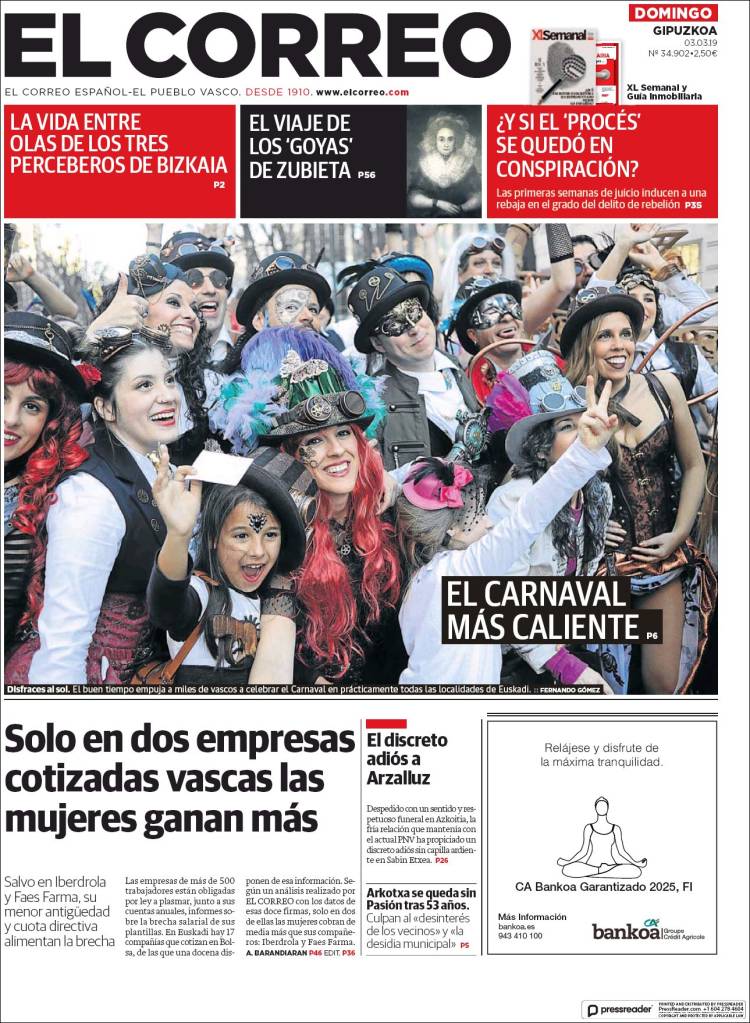 Portada de El Correo - Guipuzcoa (España)