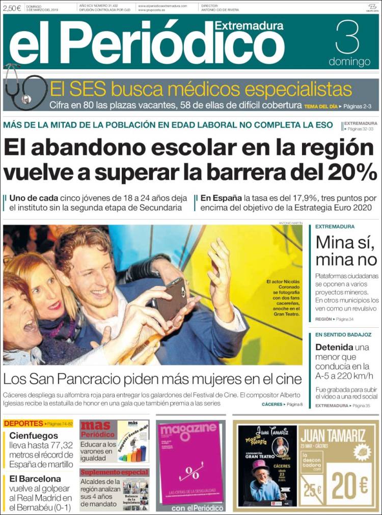 Portada de El Periódico de Extremadura (España)