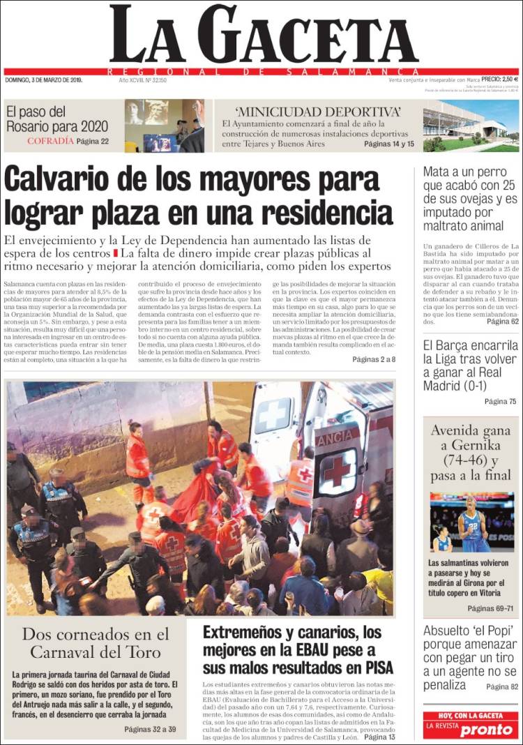 Portada de La Gaceta de Salamanca (España)