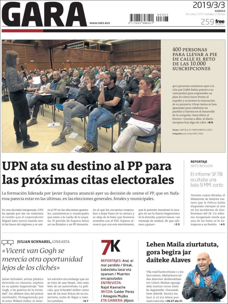 Portada de Gara (España)