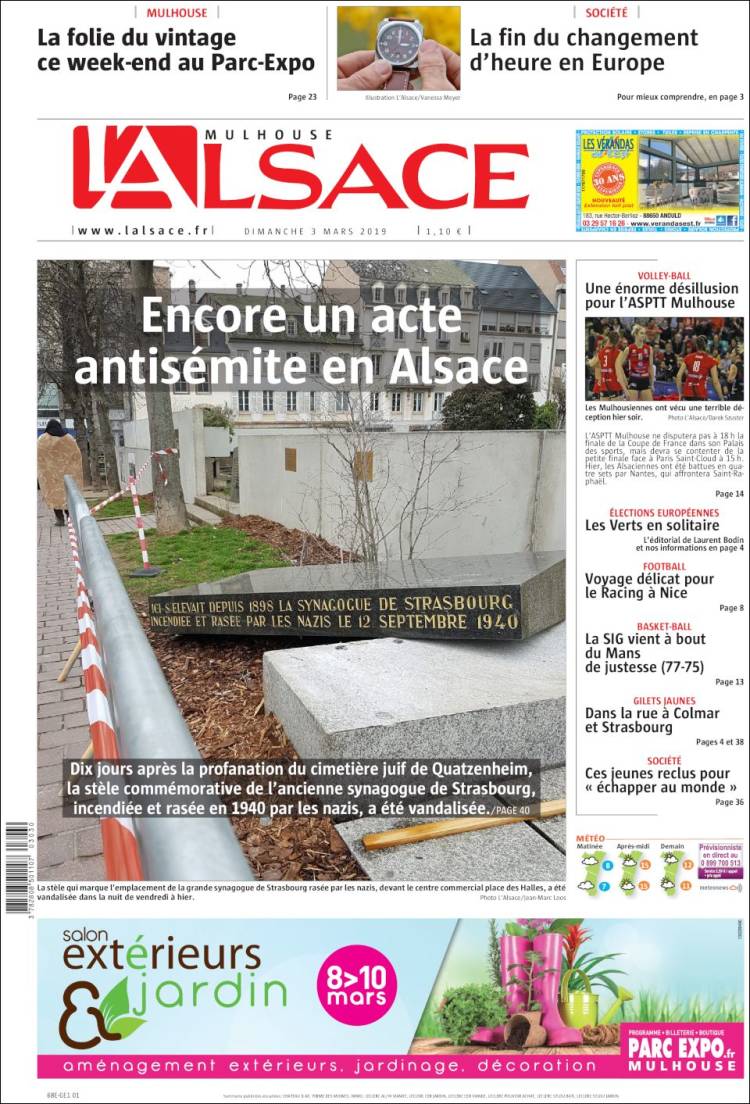 Portada de Journal L'Alsace (Francia)