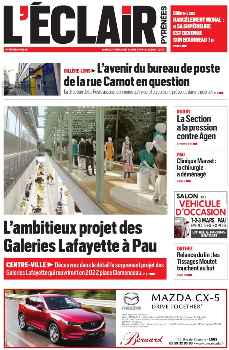 Portada de L'Eclair des Pyrénées (Francia)