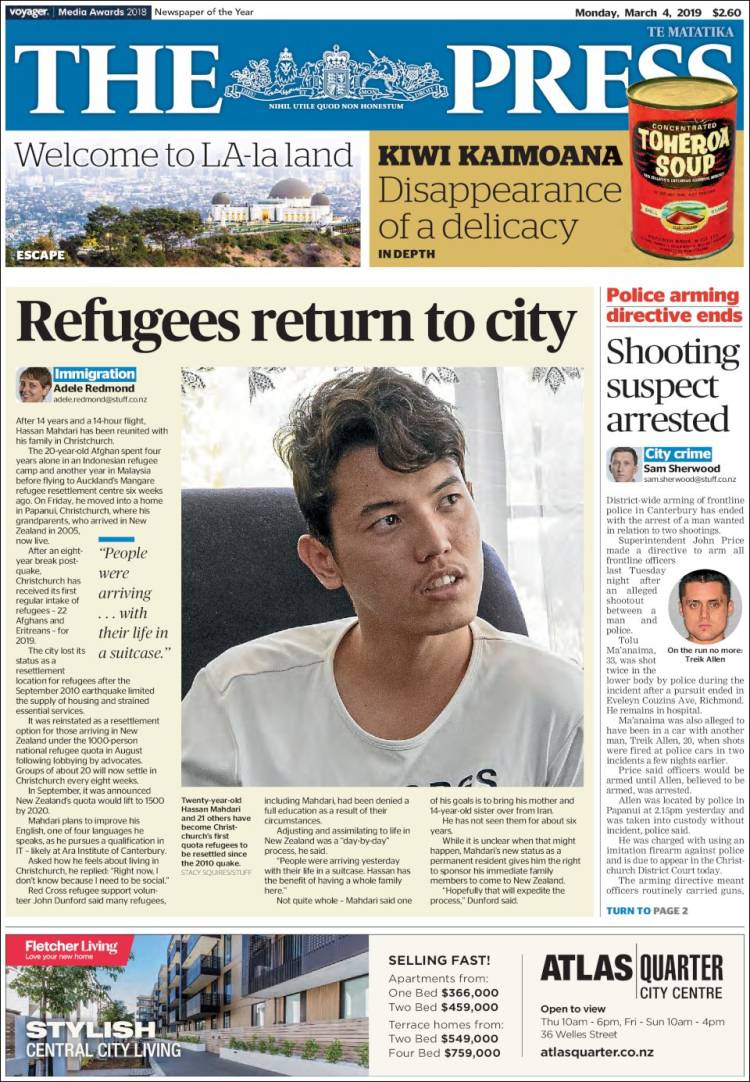 Portada de The Press (Nueva Zelanda)