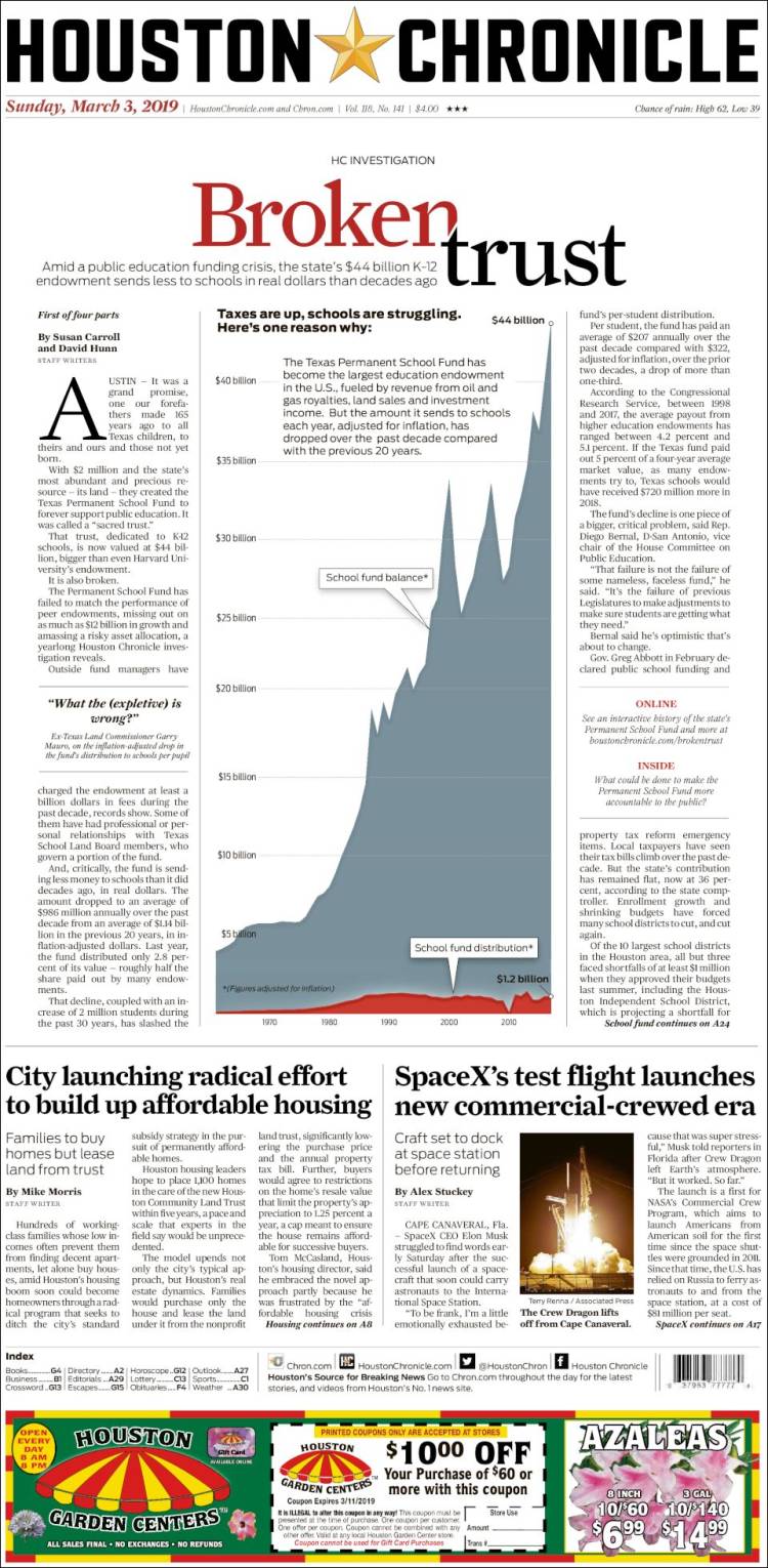 Portada de Houston Chronicle (USA)