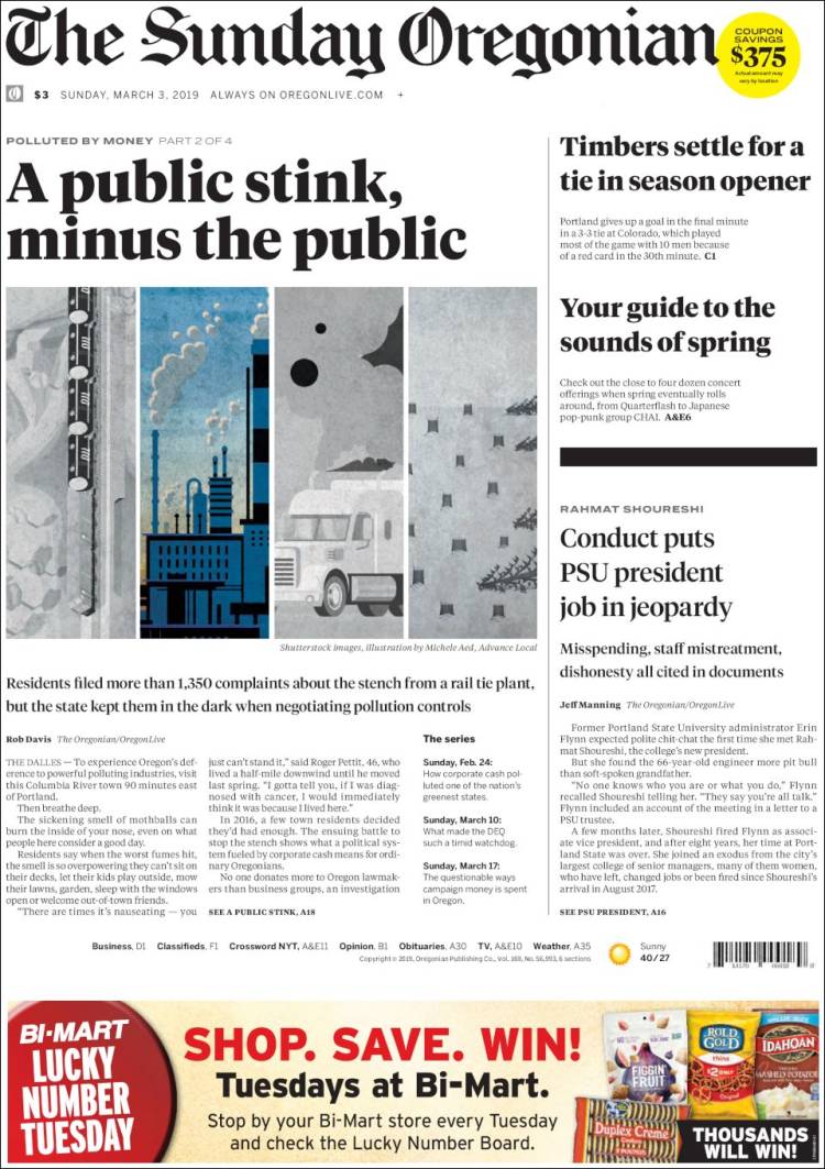 Portada de The Oregonian (USA)