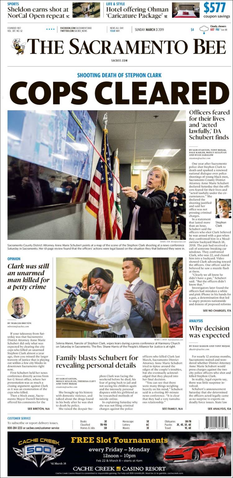 Portada de The Sacramento Bee (USA)