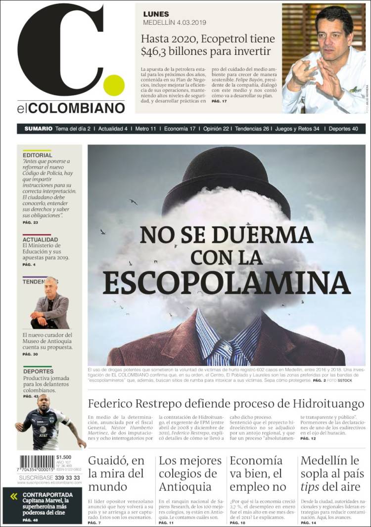 Portada de El Colombiano (Colombia)