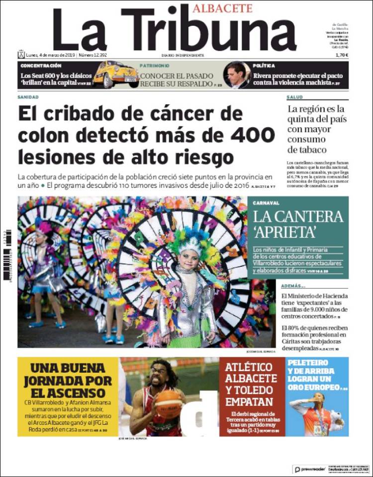 Portada de La Tribuna de Albacete (España)