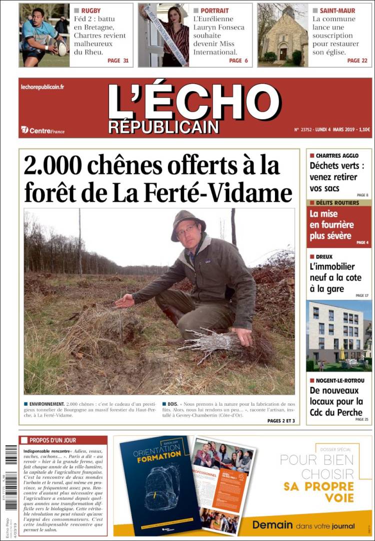 Portada de L'Echo Républicain (Francia)