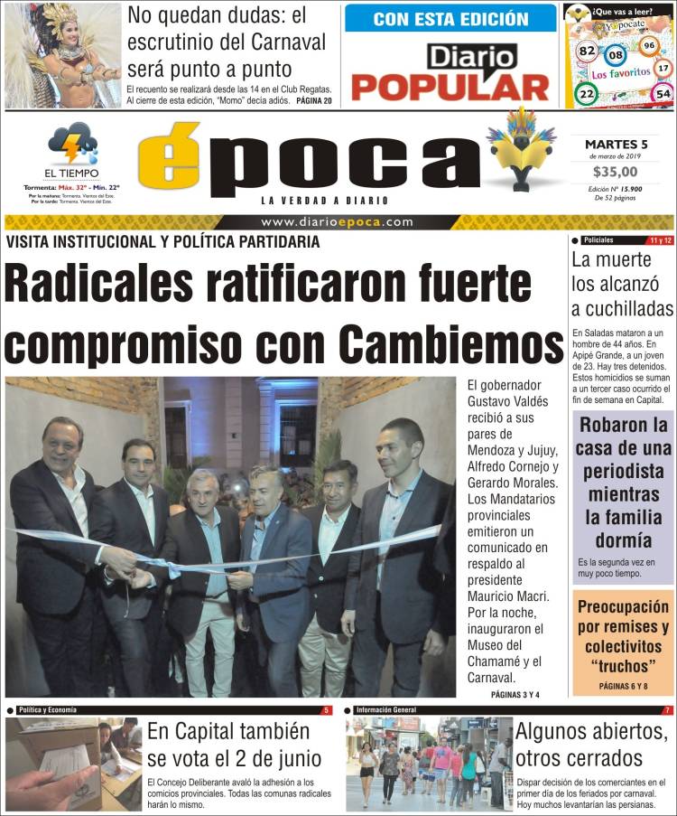 Portada de Diario Época (Argentina)