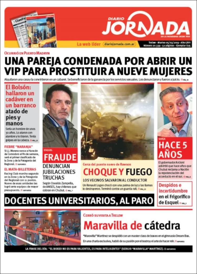 Portada de Diario Jornada en la Patagonia (Argentina)