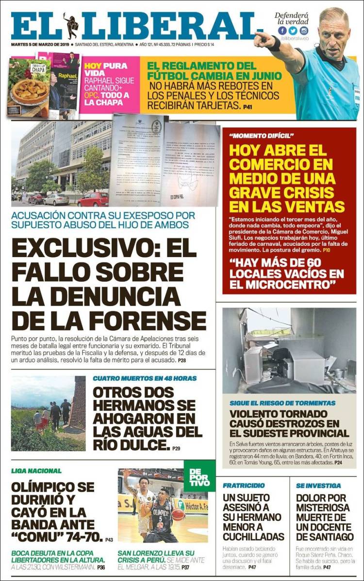 Portada de Diario El Liberal (Argentina)