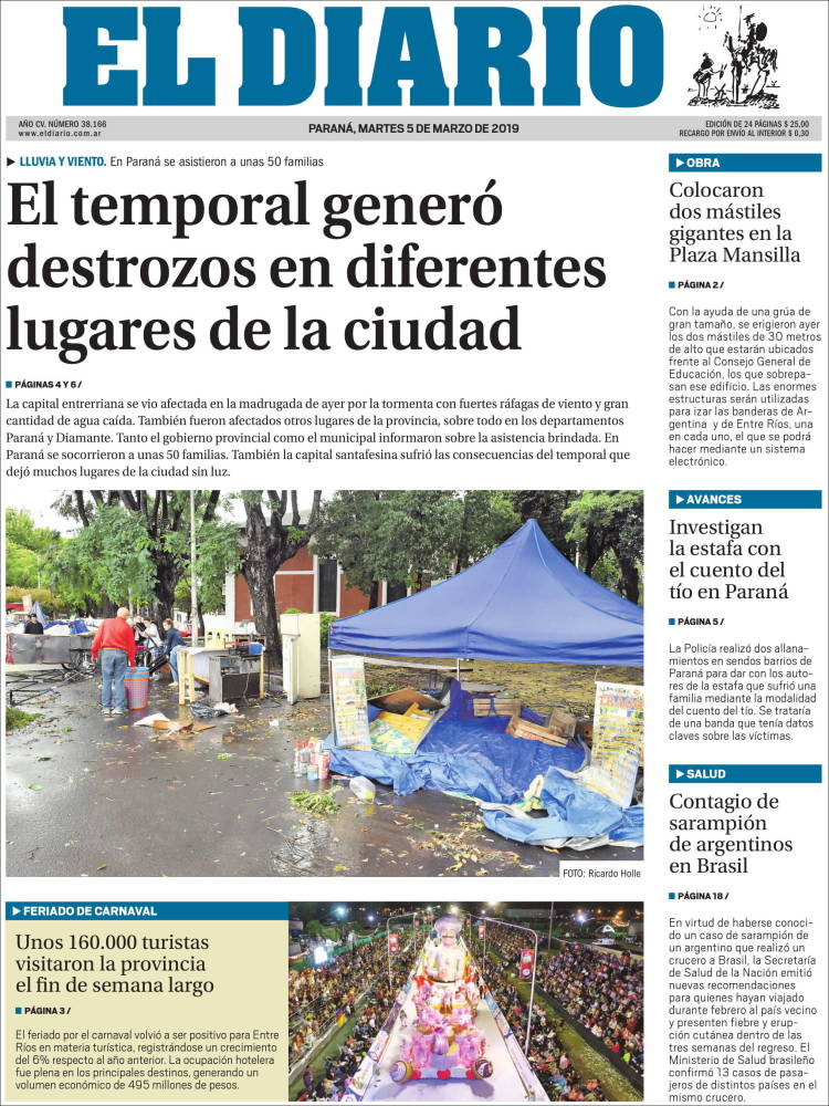 Portada de El Diario de Paraná (Argentina)