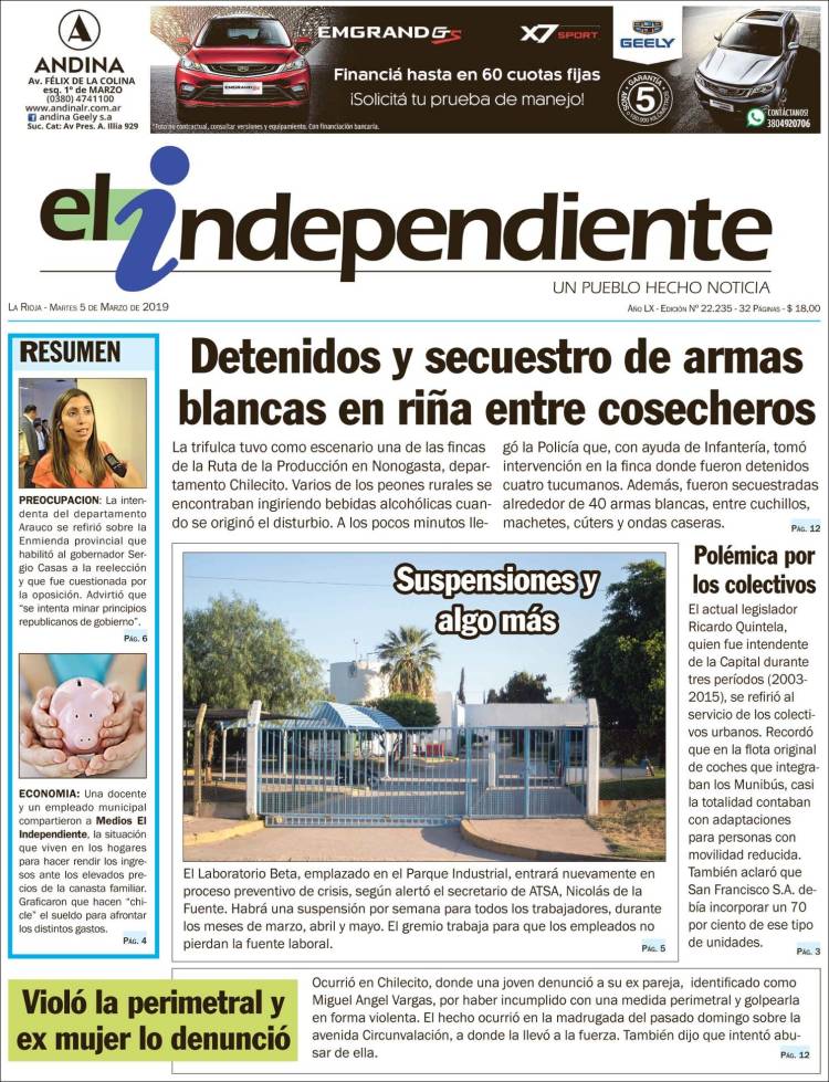 Portada de El Independiente (Argentina)