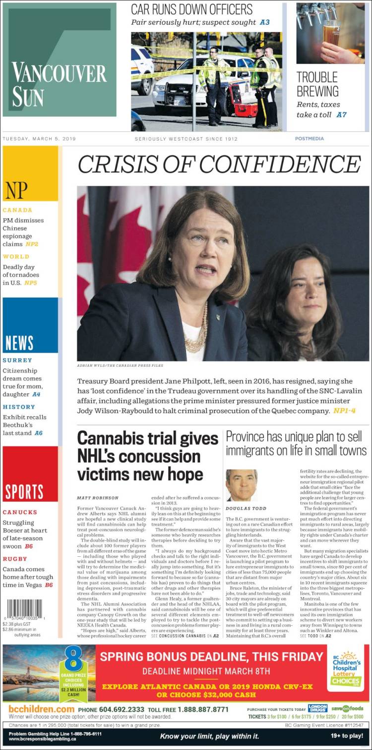 Portada de The Vancouver Sun (Canadá)