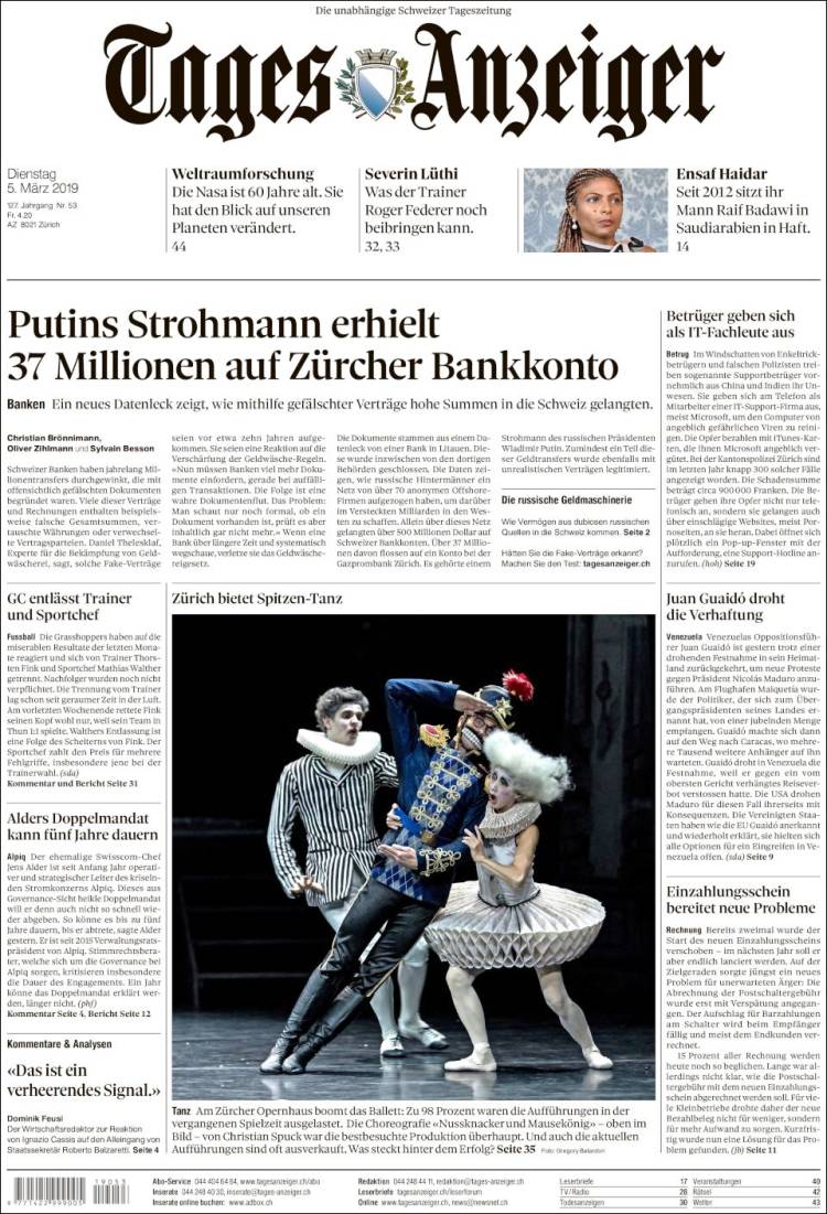 Portada de Tages-Anzeiger (Suiza)