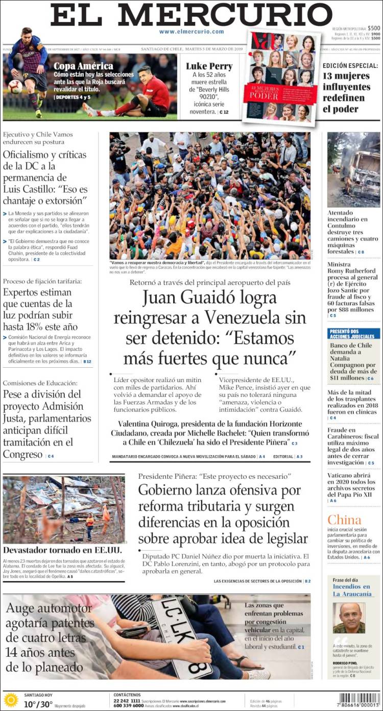Portada de El Mercurio (Chile)