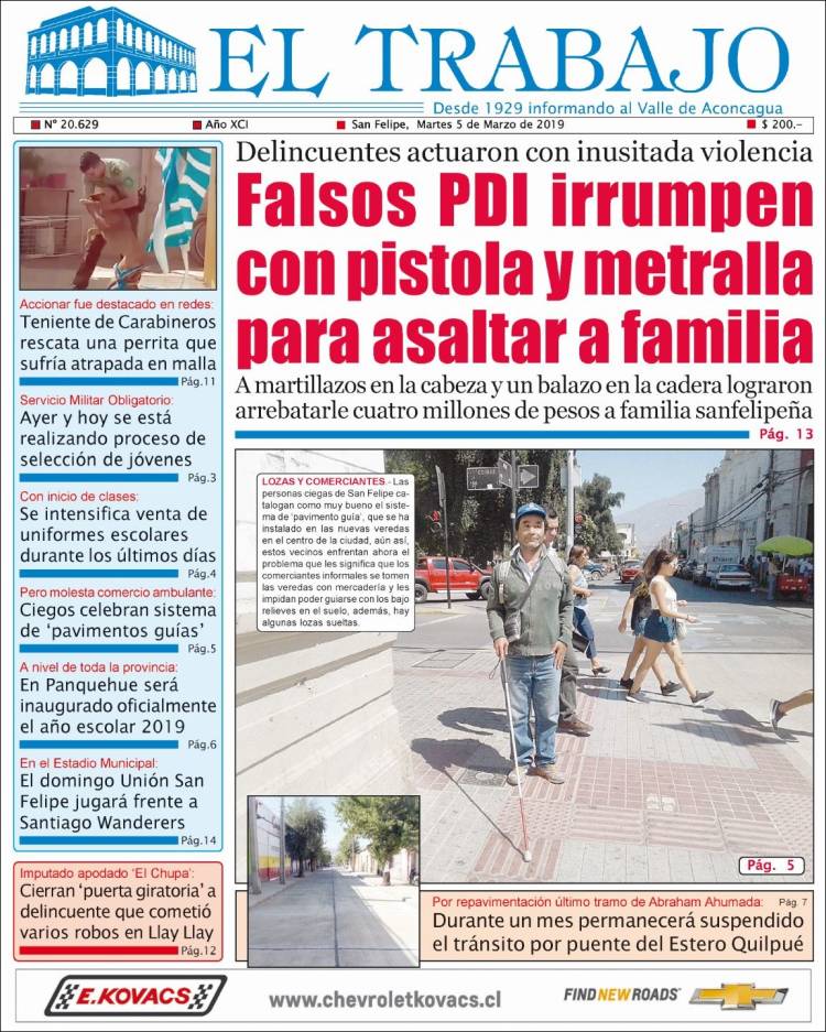 Portada de El Trabajo (Chile)