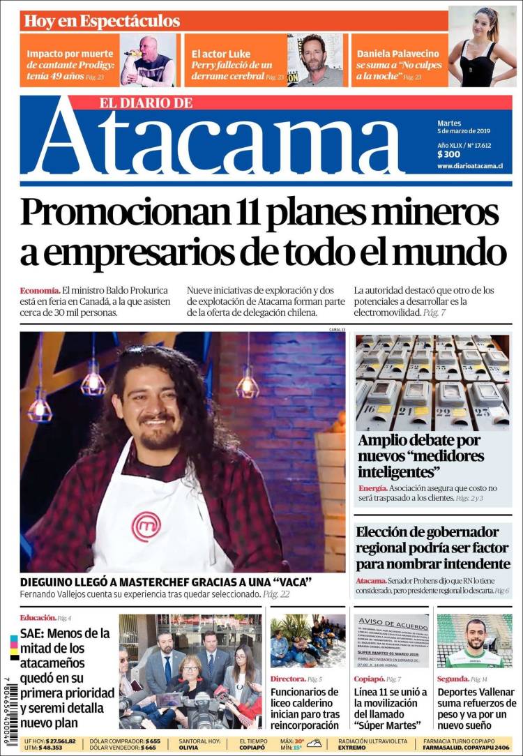 Portada de Diario de Atacama (Chile)