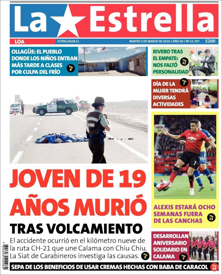 Portada de La Estrella de Loa (Chile)