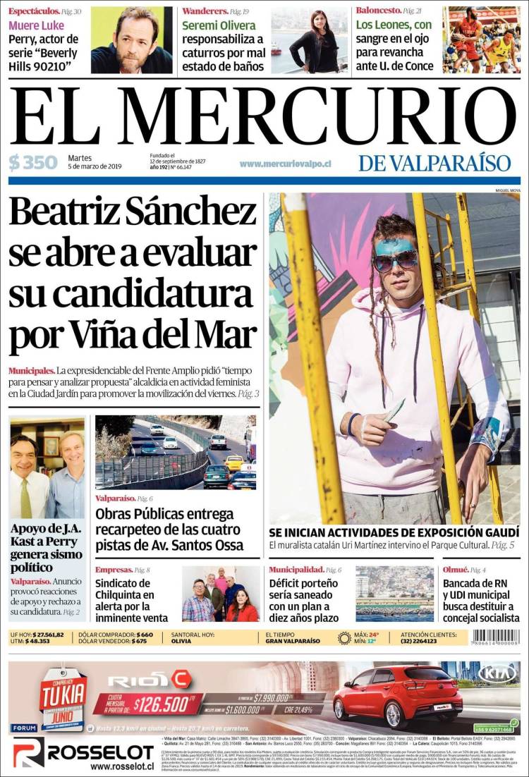 Portada de Mercurio de Valparaiso (Chile)