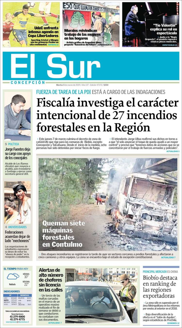 Portada de El Sur (Chile)