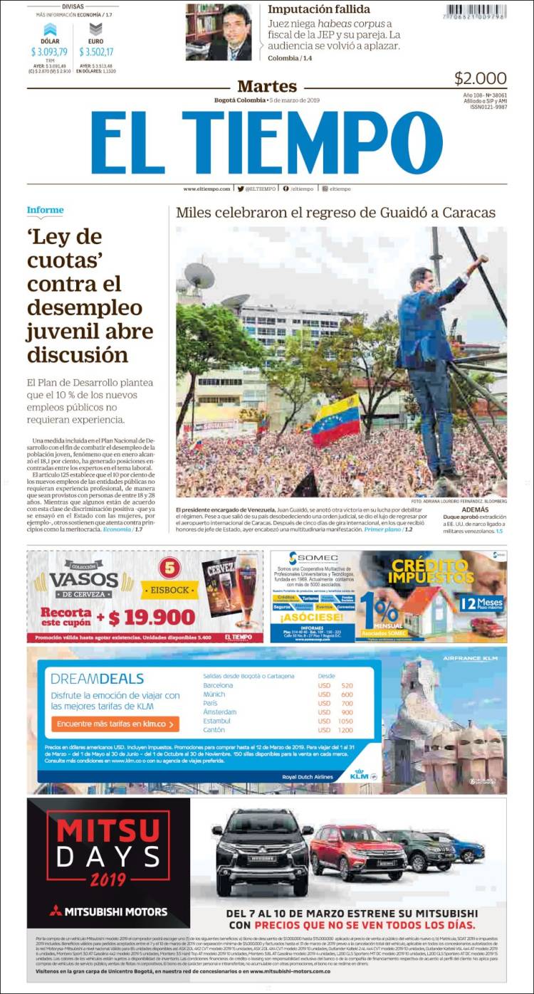 Portada de El Tiempo (Colombia)