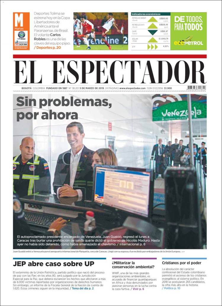 Portada de El Espectador (Colombia)