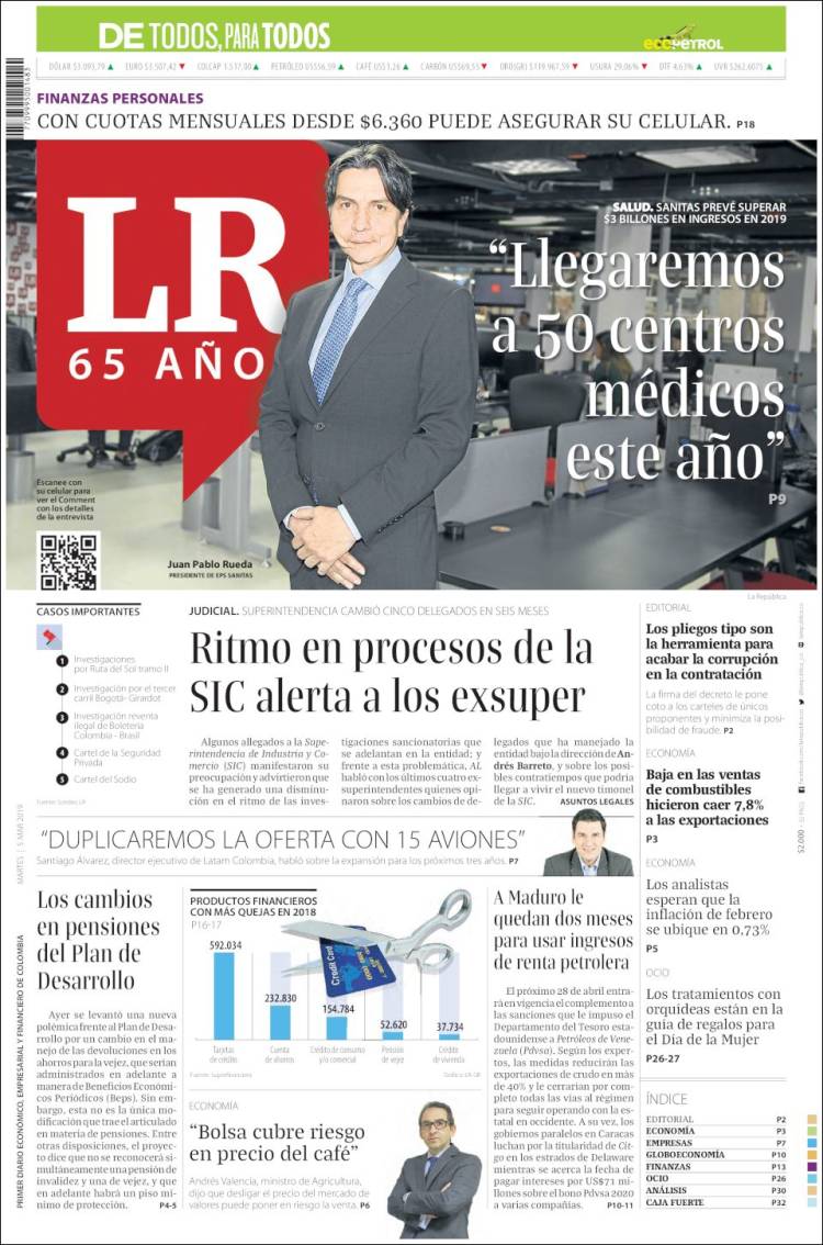 Portada de La Republica (Colombia)