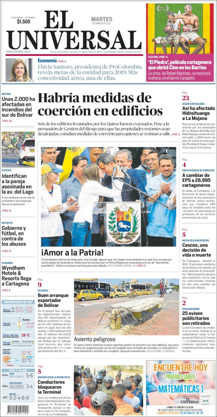 Portada de El Universal (Colombia)