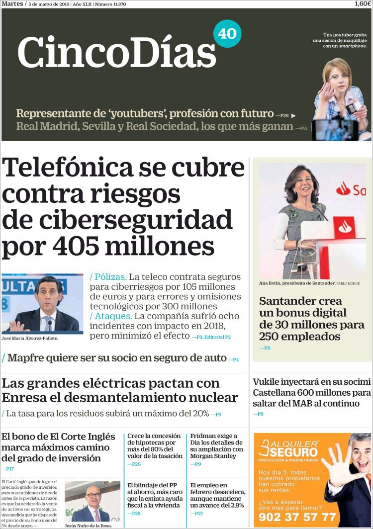Portada de Cinco Días (Espa&ntilde;a)