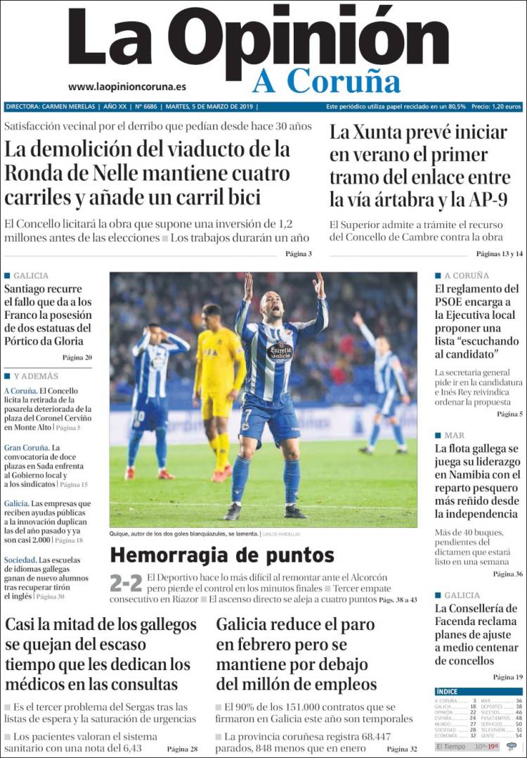 Portada de La Opinión de A Coruña (Espagne)