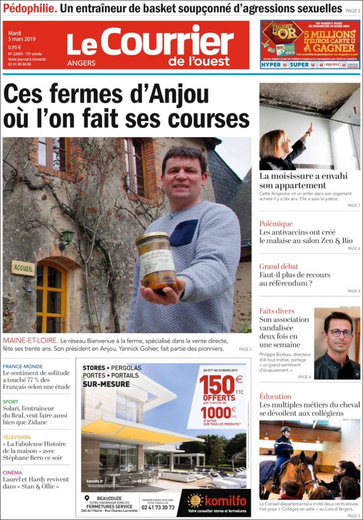 Portada de Le Courrier de l'Ouest (Francia)