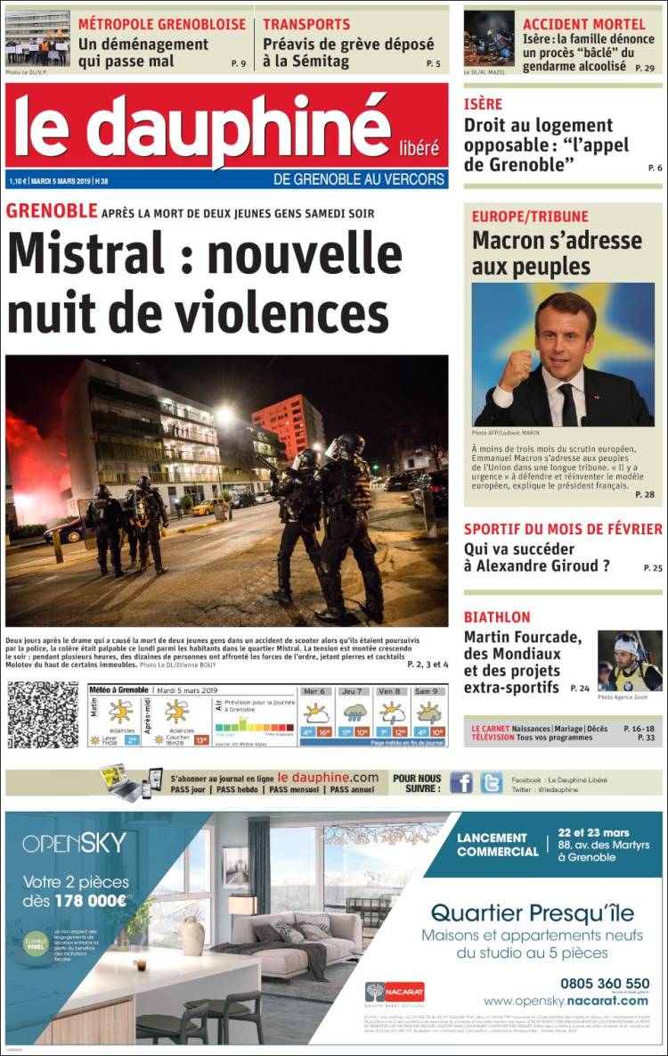 Portada de Le Dauphiné Libéré (Francia)