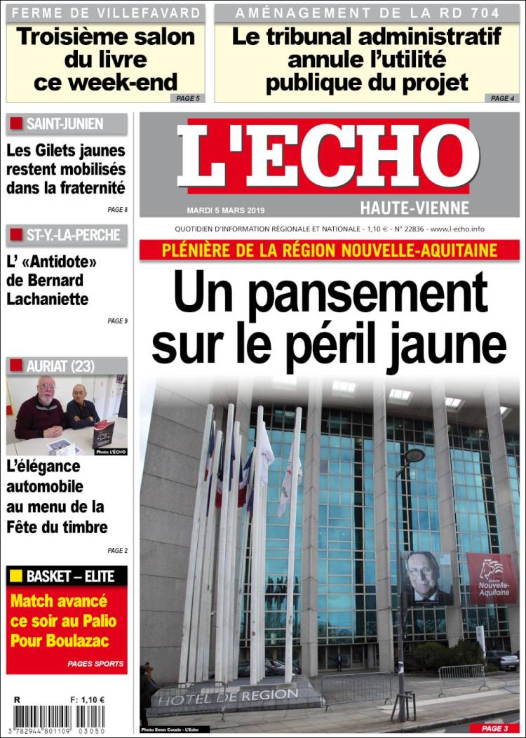 Portada de L'Echo de la Haute-Vienne (Francia)