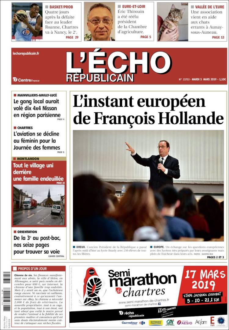 Portada de L'Echo Républicain (Francia)