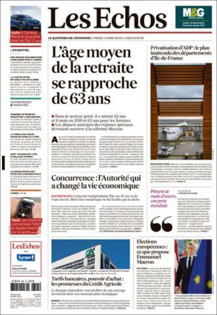 Portada de Les Echos (Francia)