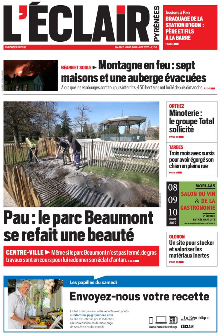 Portada de L'Eclair des Pyrénées (Francia)