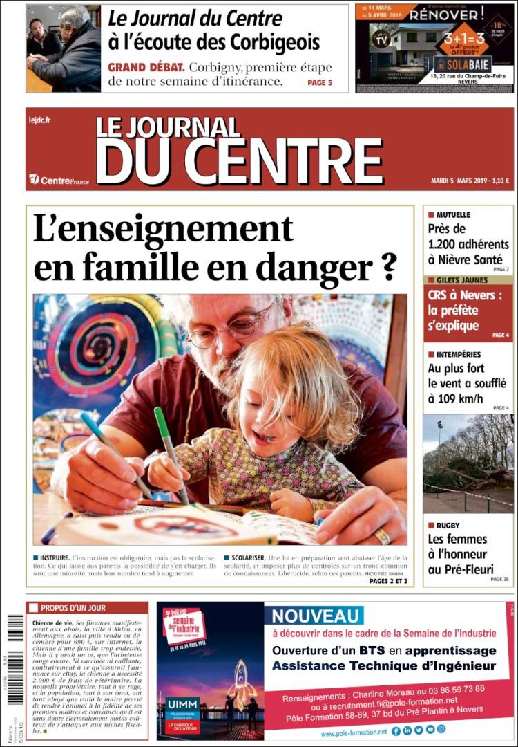 Portada de Le Journal du Centre (Francia)