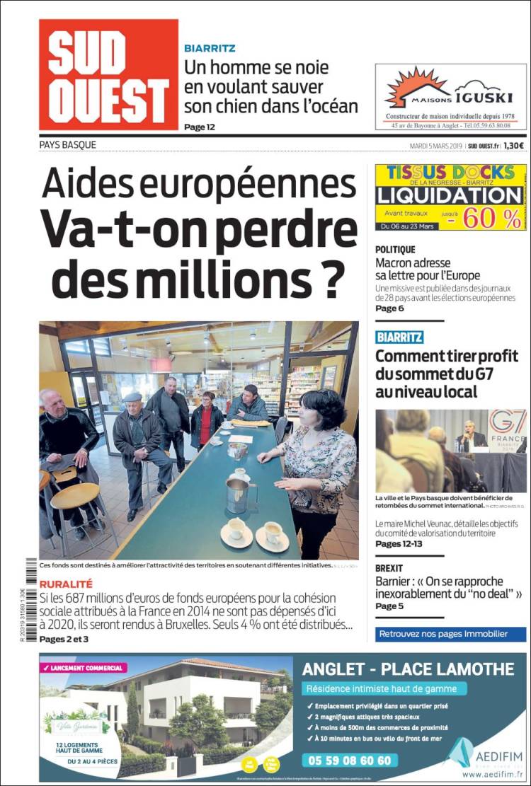 Portada de Sud Ouest (Francia)