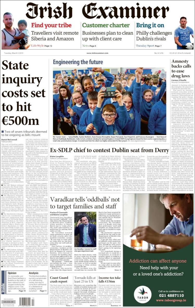 Portada de Irish Examiner (Irlanda)