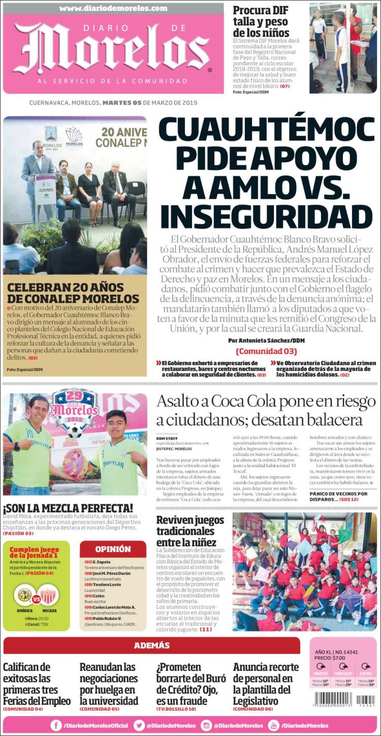 Portada de Diario de Morelos (México)