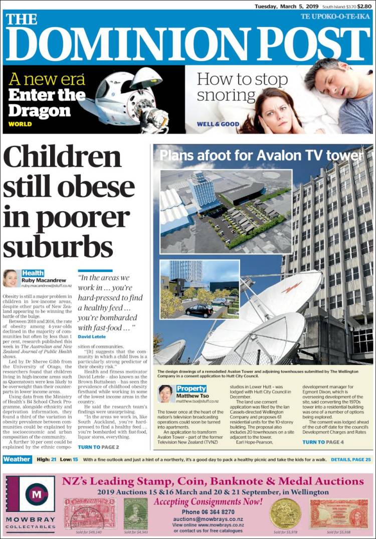 Portada de The Dominion Post (Nueva Zelanda)