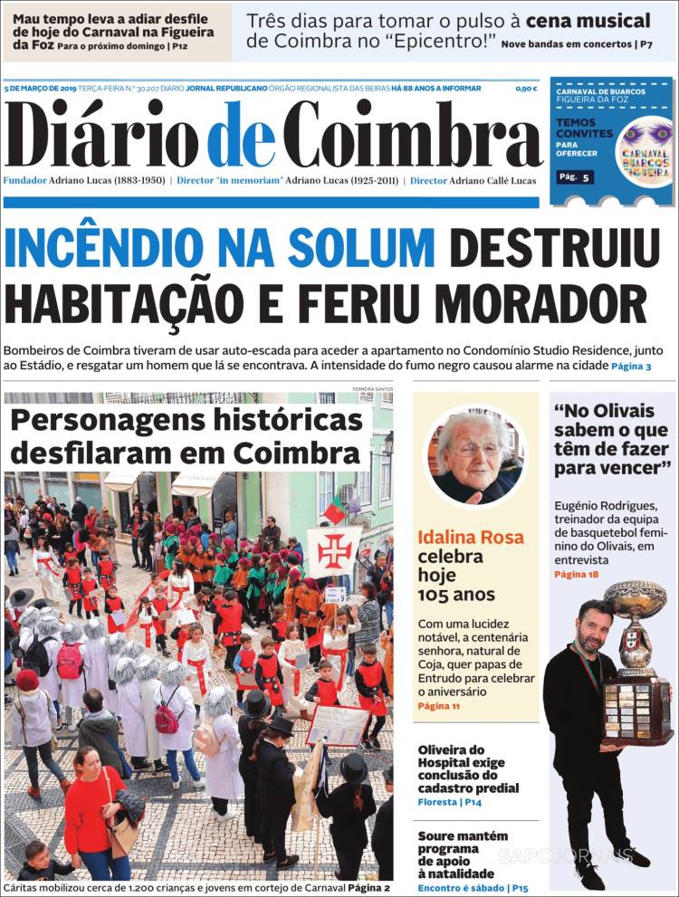 Portada de Diário de Coimbra (Portugal)