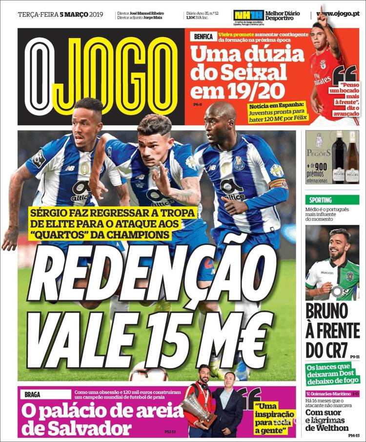 Portada de O Jogo (Portugal)