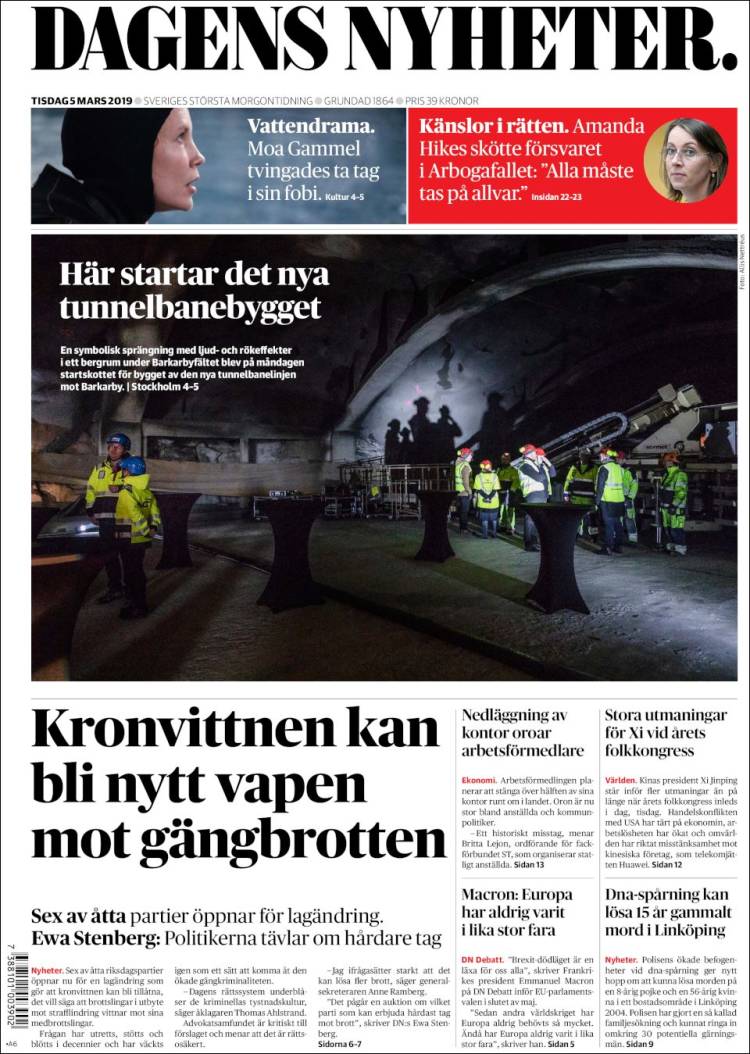 Portada de Dagens Nyheter (Suecia)
