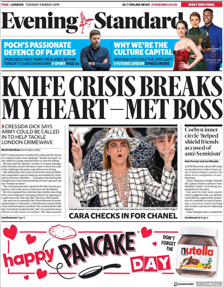 Portada de Evening Standard (Reino Unido)