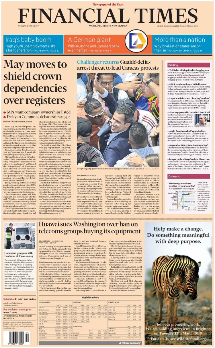 Portada de Financial Times (Reino Unido)