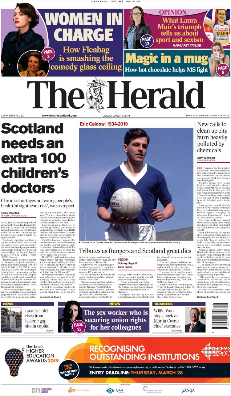 Portada de The Herald (Reino Unido)