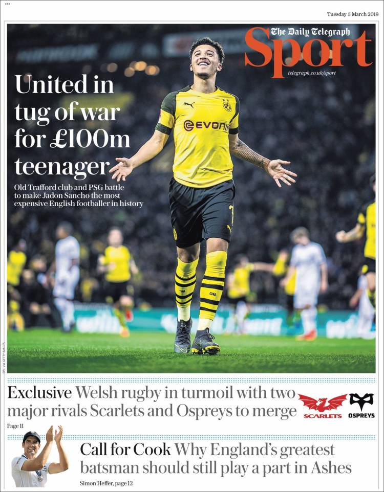 Portada de Telegraph Sport (Reino Unido)